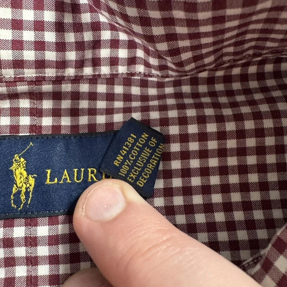 Ralph Lauren Shirt Mens Large Red Check Button Down Long Sleeve Cotton Pony